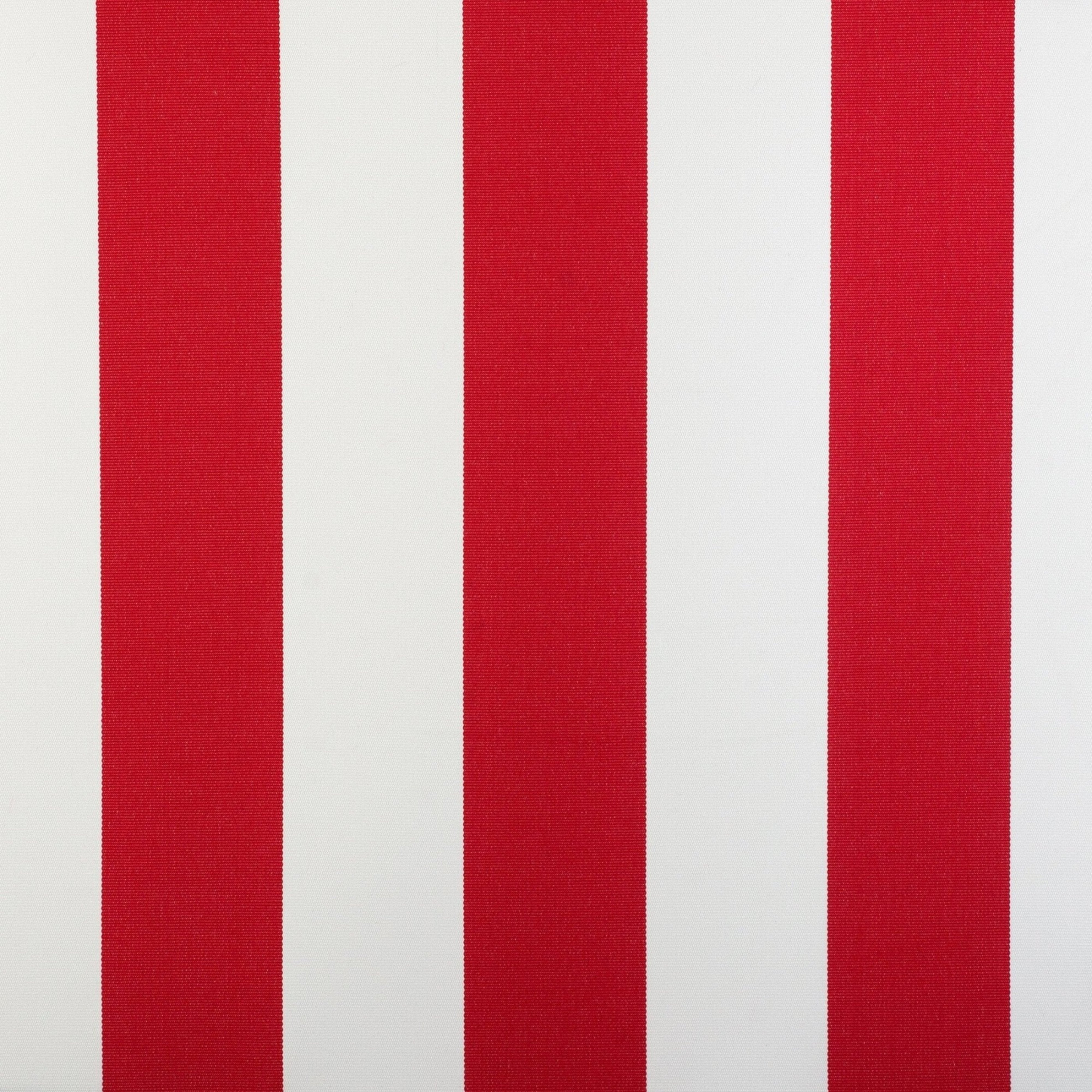Bold red and white vertical striped outdoor fabric from the Sundowner Patium series.