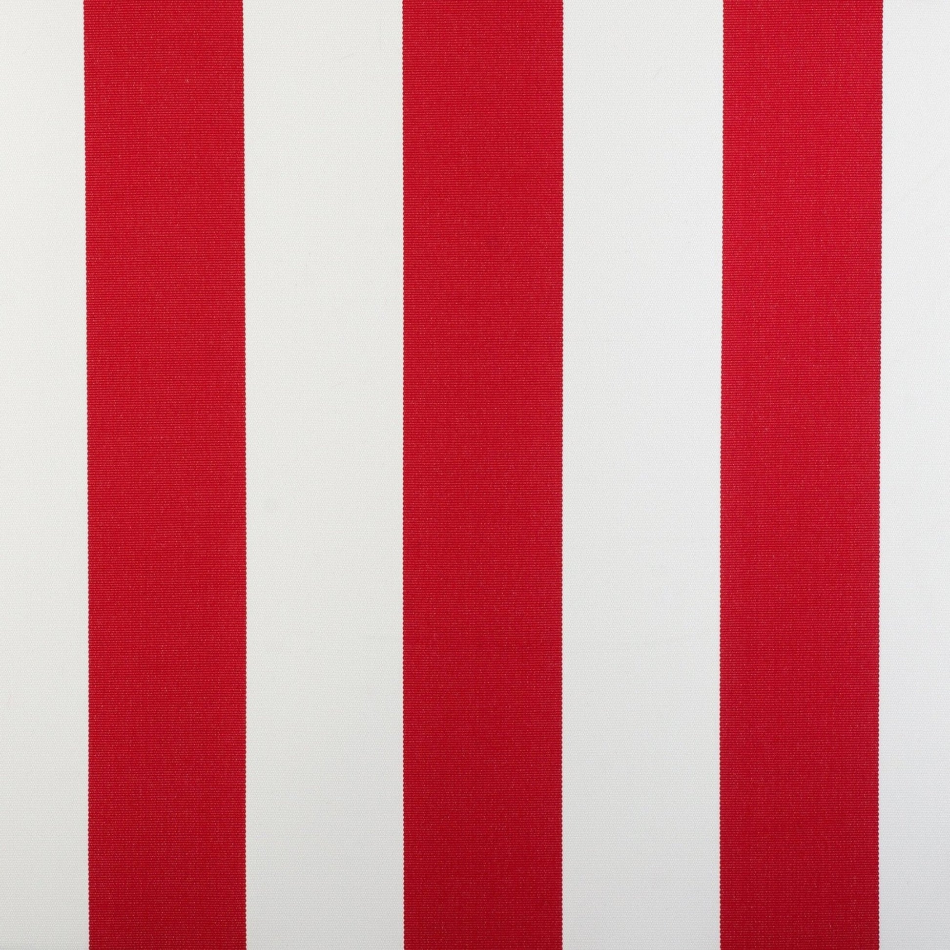 Bold red and white vertical striped outdoor fabric from the Sundowner Patium series.