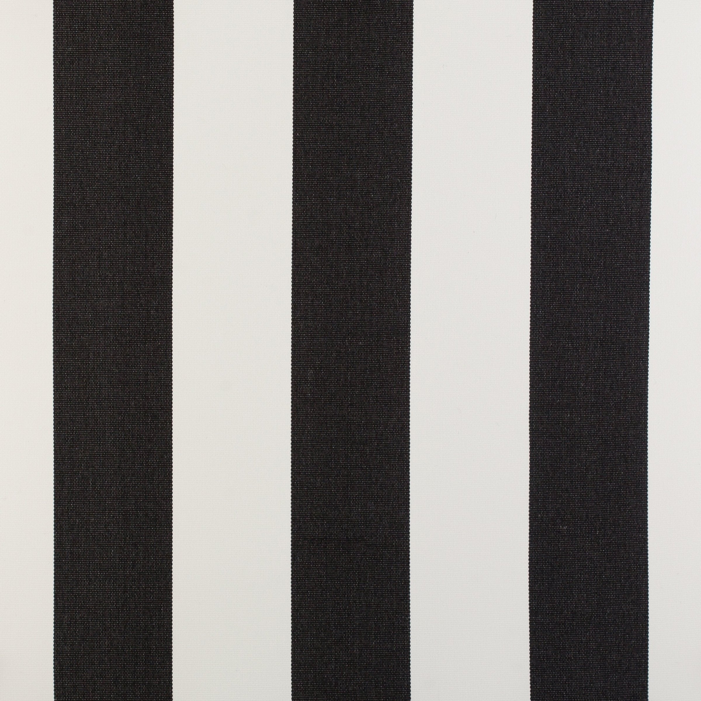 Outdoor fabric with wide black and white vertical stripes from the Sundowner Patium Range.