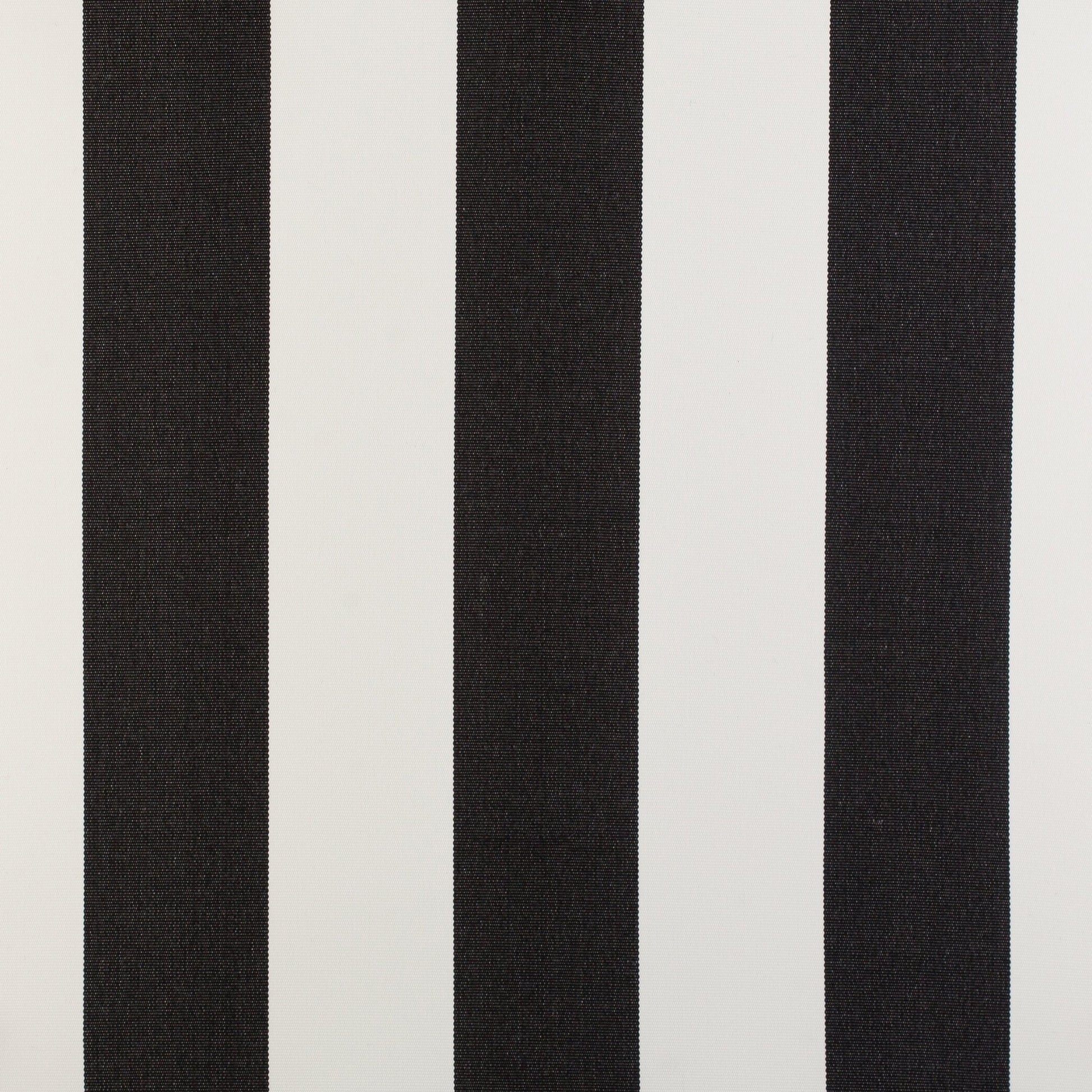 Outdoor fabric with wide black and white vertical stripes from the Sundowner Patium Range.
