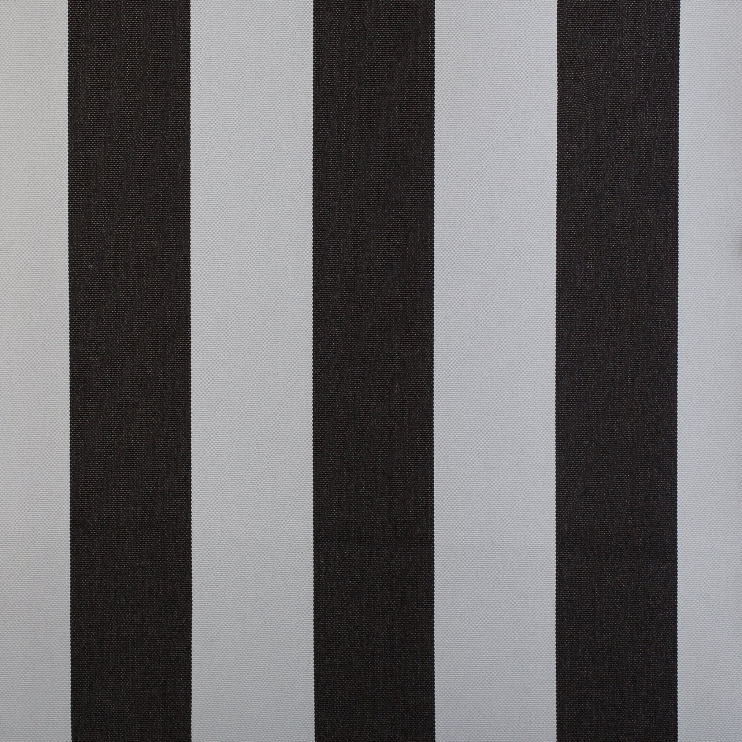 Faded black and grey stripe outdoor fabric with UV and water resistance, ideal for patio cushions.