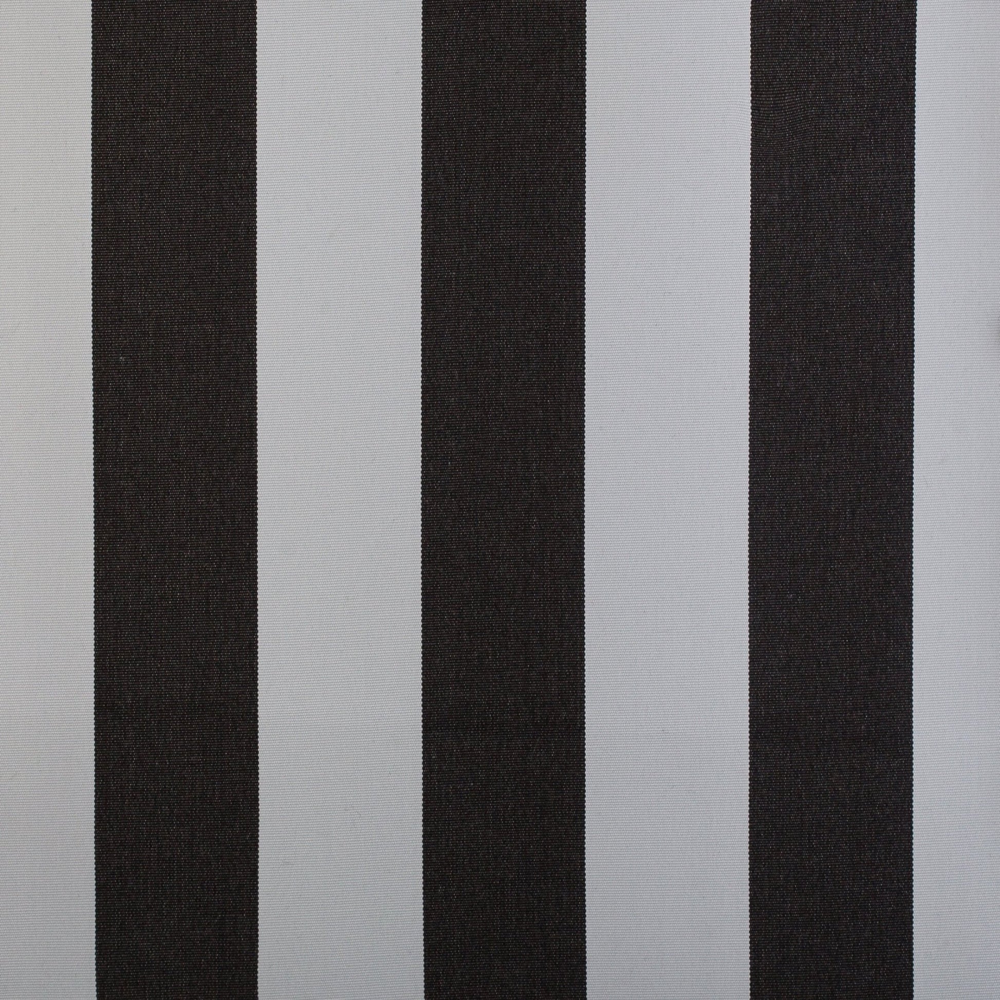 Faded black and grey stripe outdoor fabric with UV and water resistance, ideal for patio cushions.