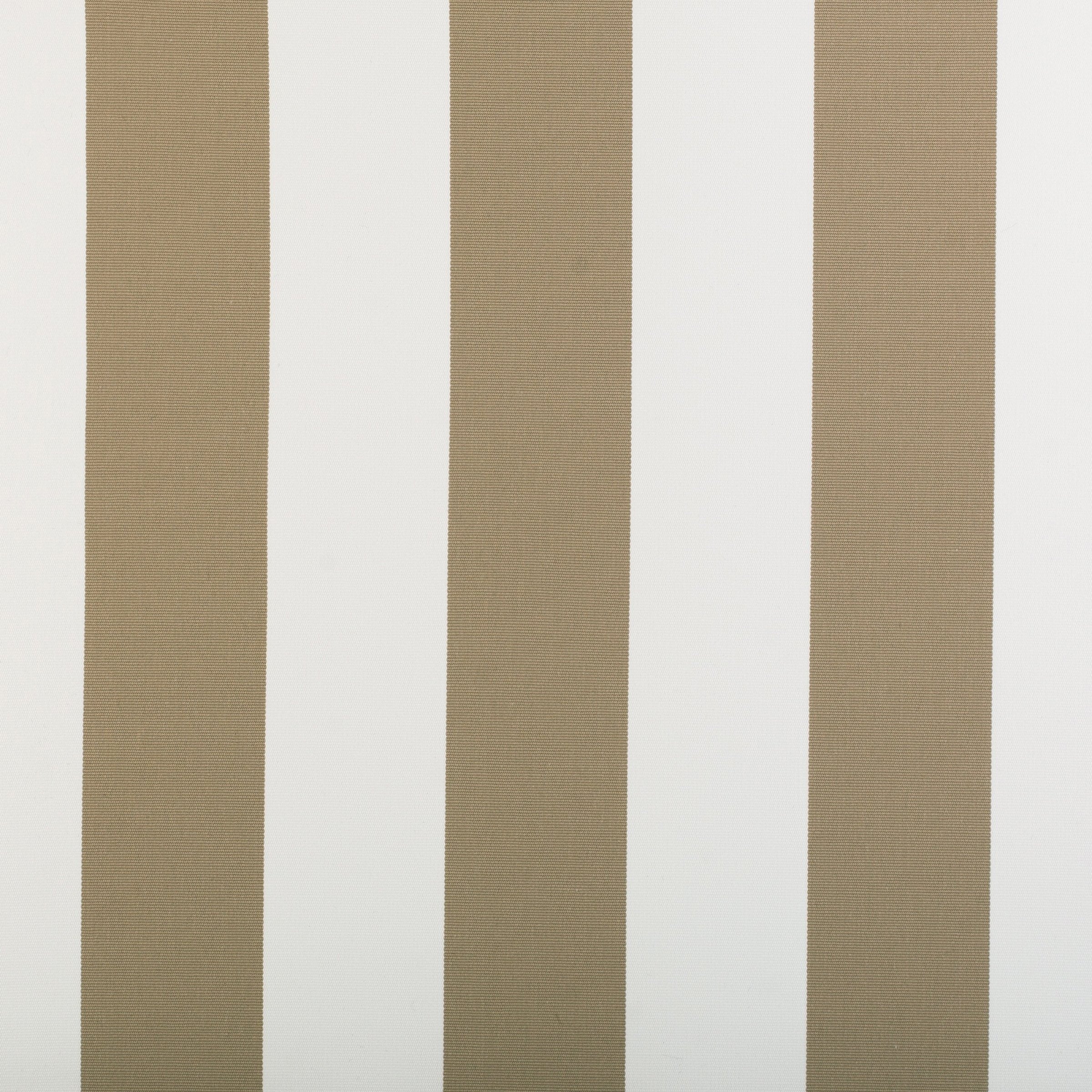 Neutral taupe and white stripe fabric with UV protection, part of the Sundowner outdoor fabric line.