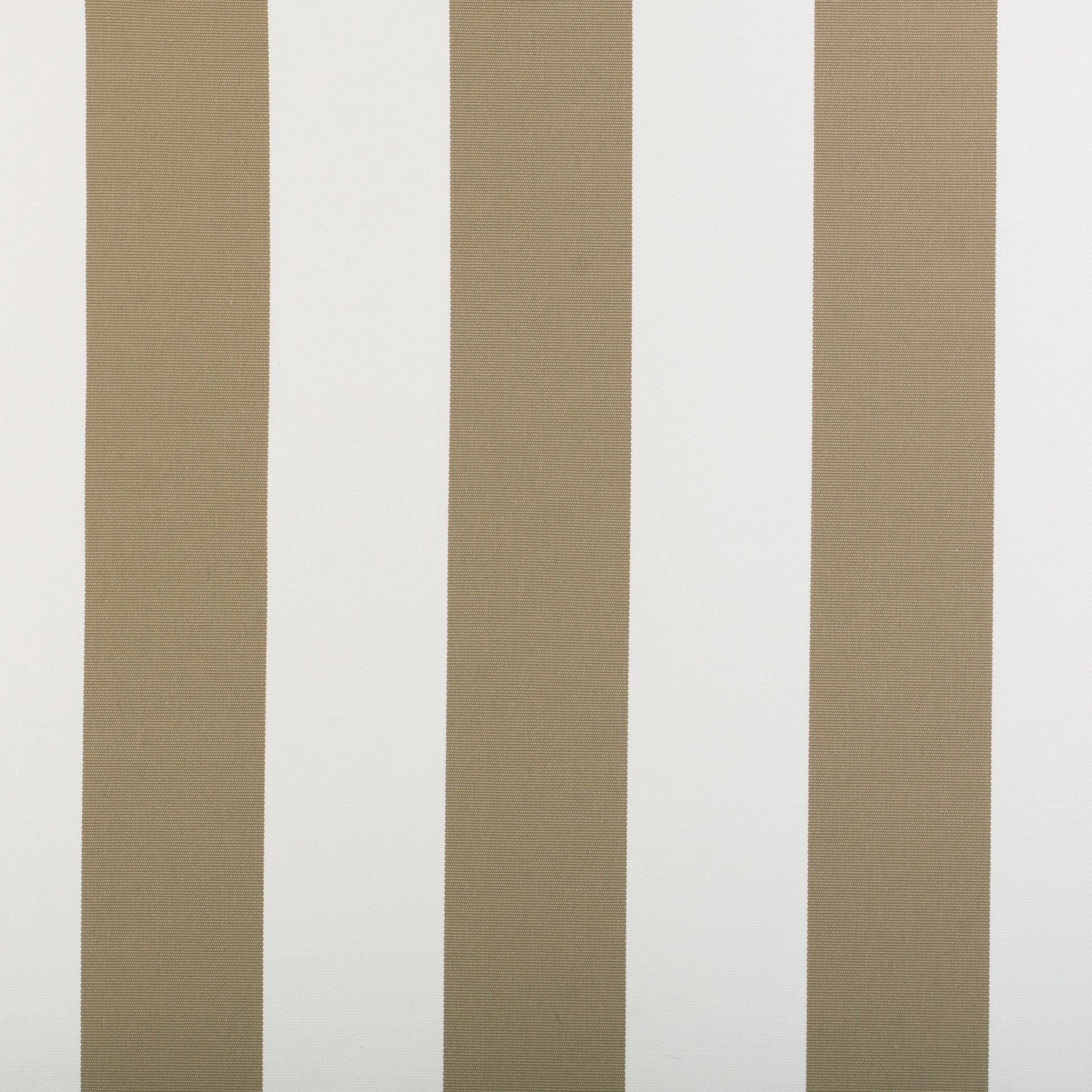 Neutral taupe and white stripe fabric with UV protection, part of the Sundowner outdoor fabric line.